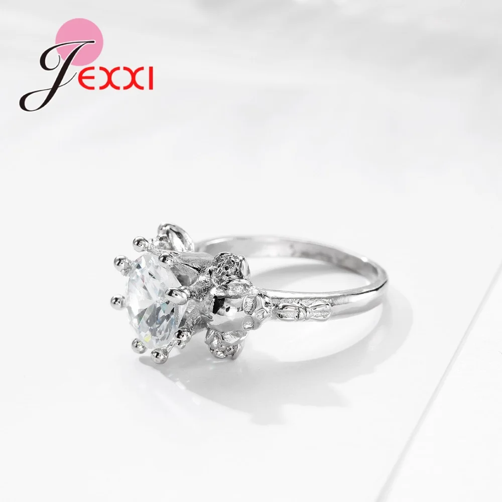 European  American Popular Flower-shaped 925 Sterling Silver  Pliers Small Crystal Ring Jewelry  Wedding