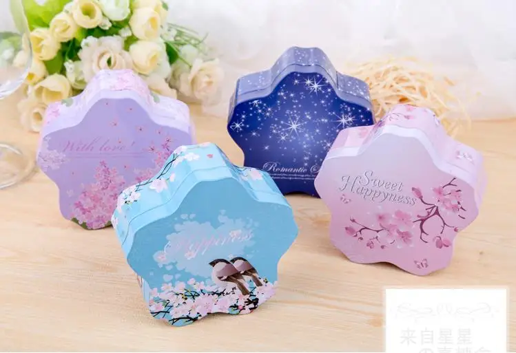 Романтический вишня bloom жестяная коробка конфет Коробки Happy лепестки Свадебные украшения Брак Сувениры Baby Shower вечере sn1044