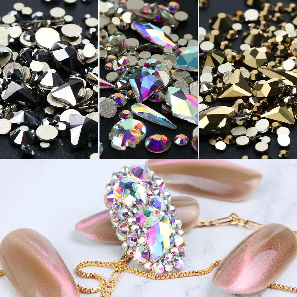 

3 Color Diamond Flatback Rhinestone Glitter Glass Nail Art Rhinestones Bottom Crystal nail art decorations ozdoby do paznokci