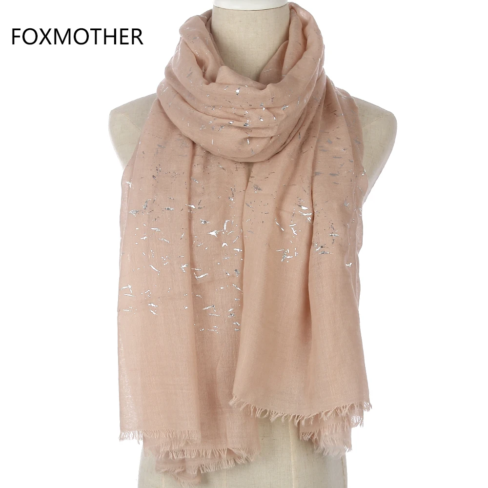 FOXMOTHER модный бренд розовый черный белый фольга серебро граффити бахрома Блеск Хиджаб шарф для женщин