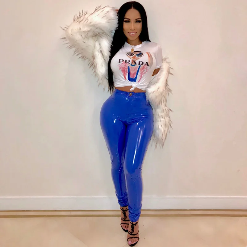 

Luxury Glitter Streetwear PU Leather Pants For Women Trousers High Waist Female Ttrousers Wetlook Velvet Winter Plus Size Pants
