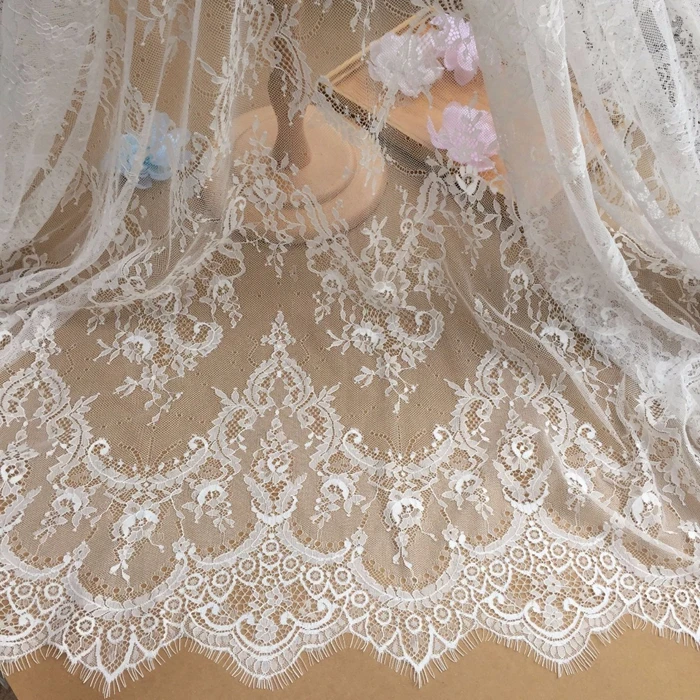 

3 M/Lot Exquisite French Eyelash lace fabric 150cm white black diy lace embroidery clothes wedding dress accessories VK1522