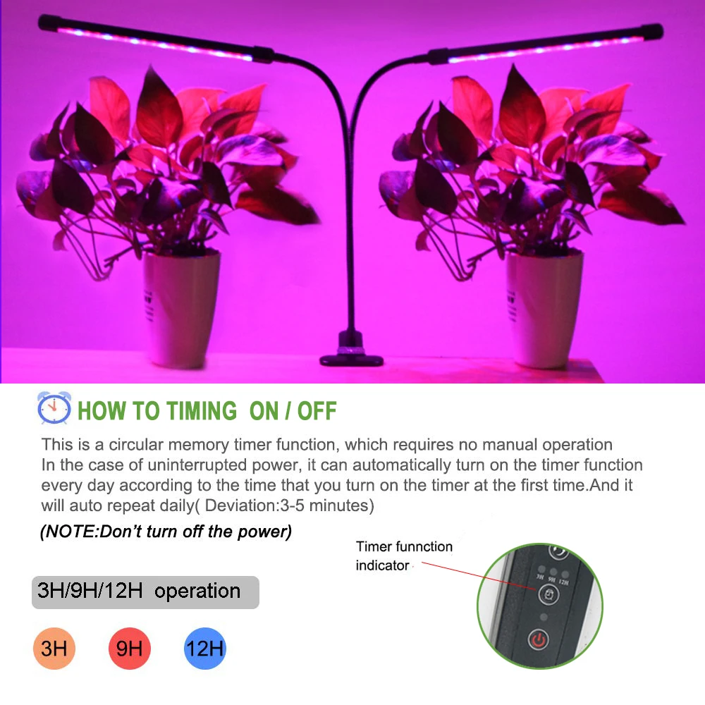 Indoor Lamp For Plants 27W USB Led Grow Light Phyto Lamp Red Blue Full Spectrum Timer Lamps For Flowers Succulents 3 Switch Mode