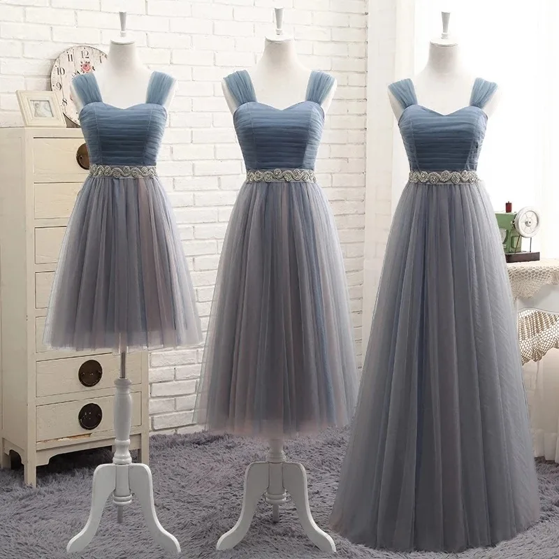 Günstig Brautjungfer Kleider Elegante 2019 Lange Grau Blau Strass Gürtel Hochzeit Party Kleider Schlank Bankett Homecoming Party Prom Kleider