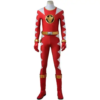 

Dino Thunder Cosplay AbareRed Jumpsuit Zyuranger DinoThunder Costume Cosplay Bodysuit Halloween Outfit Adult Men With Boots