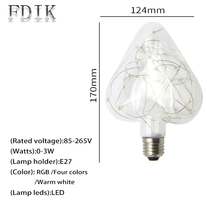 E27 85 265V Праздничная Bulbheart форма Светодиодная лампа RGB Вспышка красный зеленый