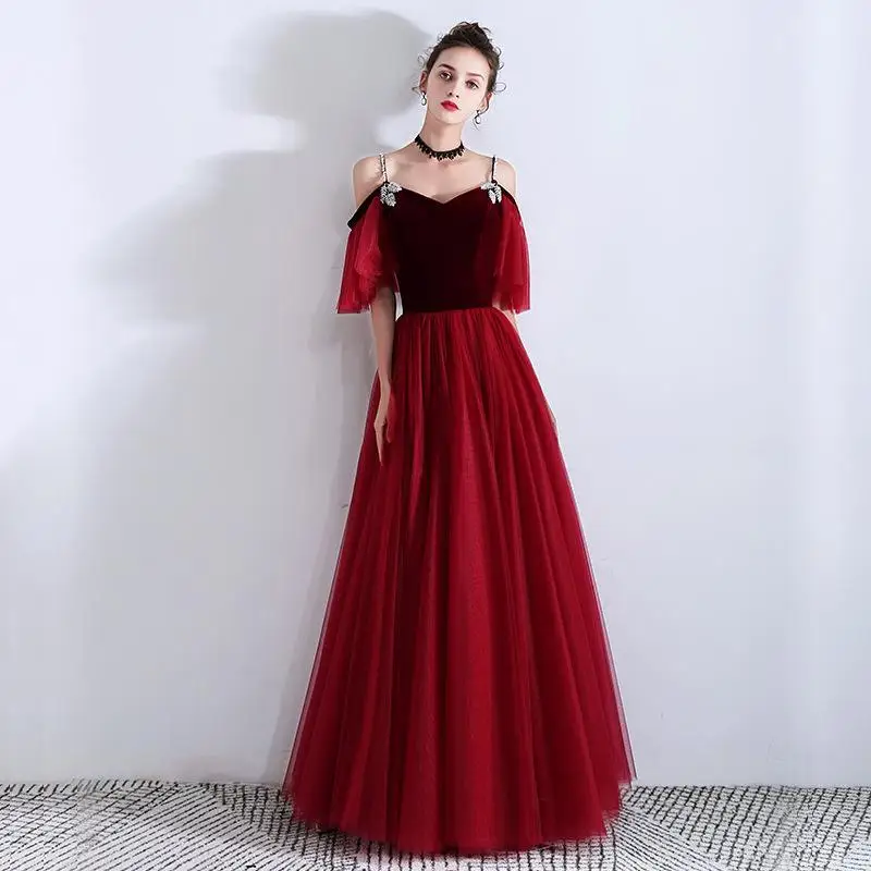 Винтажное синее Вечернее Платье макси с бретельками Qipao с открытыми плечами Cheongsam Роскошная сетчатая одежда трапециевидной формы платье для ночного клуба - Цвет: Red3
