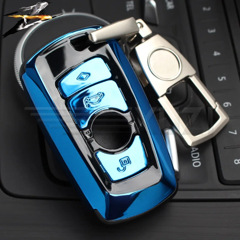 Высокое качество ABS пульт дистанционного управления чехол для ключа автомобиля чехол для ключей для BMW 1234567 серии F07 F10 F11 F20 F25 F26 F30 F34 X3 X4 M3 M4 стайлинга автомобилей - Название цвета: blue Plus Keychain