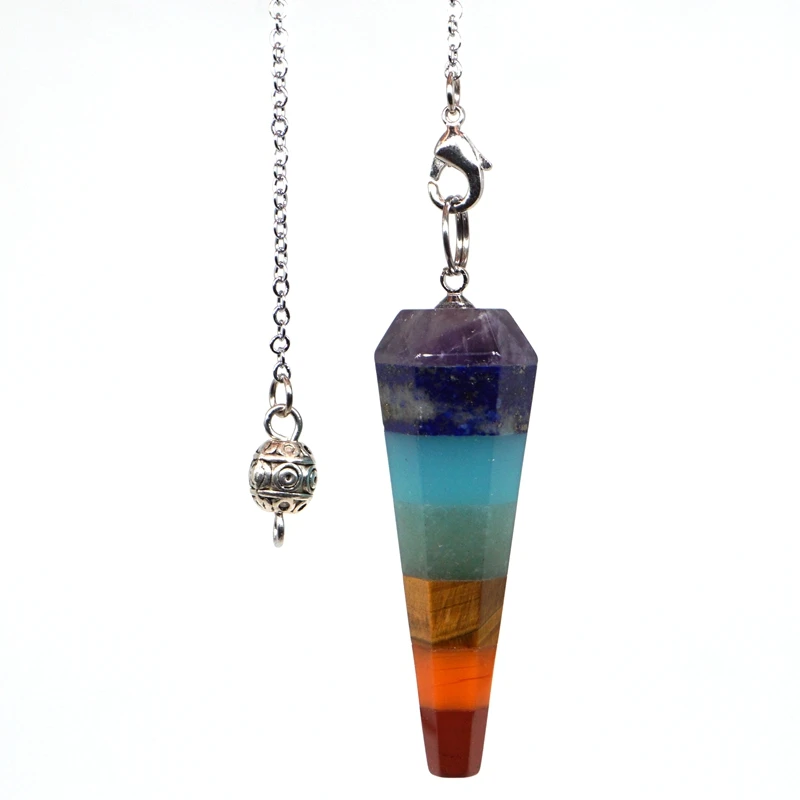 

7 Chakra Natural Gemstones Bonded Pendulum Healing Crystal Reiki Dowsing Tool