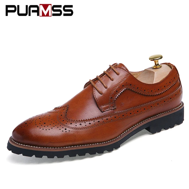 Men’s Dress Shoes Fashion Brogue Floral Pattern Men Formal Shoes Leather Luxury Wedding Shoes Red Wine Men Oxford Plus Size 45