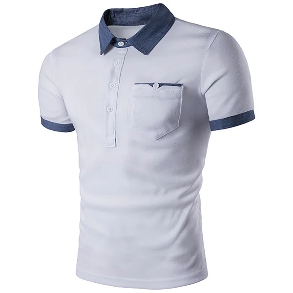 JeeToo White Black Polo Men Shirt Jeans Patchwork Short Sleeve Male ...