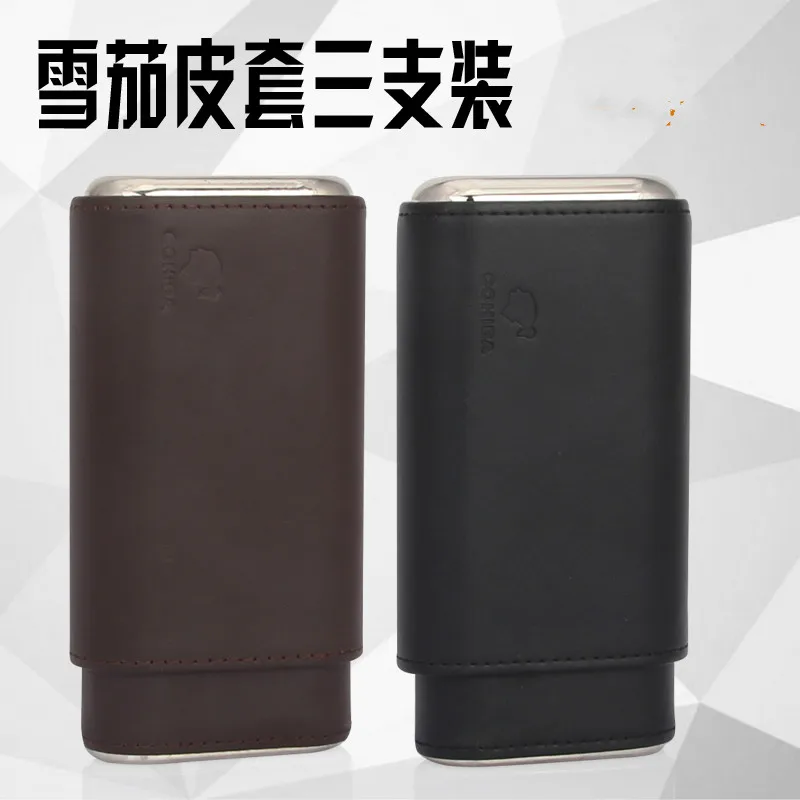 

COHIBA Cigar Set Portable Cigar Set Three Special Steel Head True Leather Cigar Sheath Cedar Box