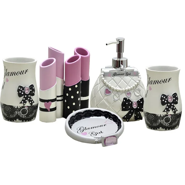 Fashion Modern Bathroom Accessories Set Bag Lotion Bottle Lipstick Fashion Modern Bathroom Accessories Set Bag Lotion Bottle Lipstick Toothbrush Holder Ring Soap Tray Lady Tumbler