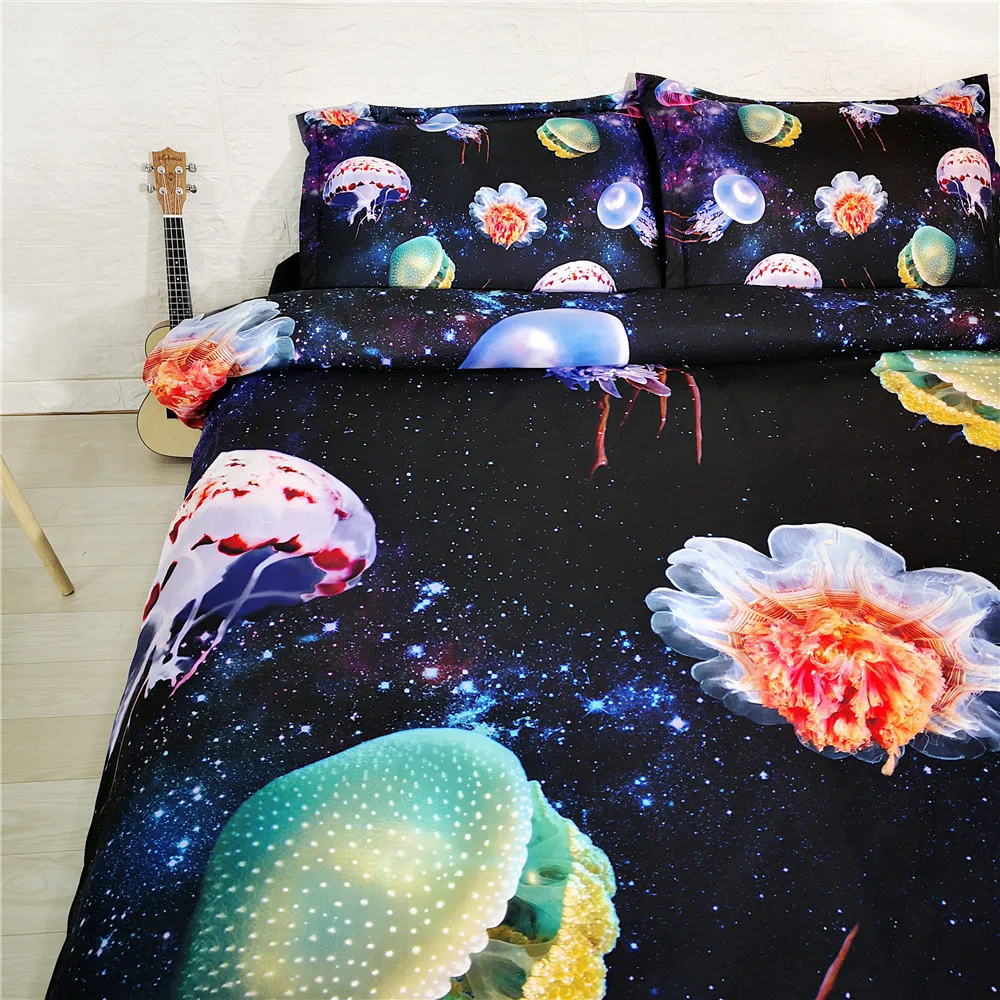 3D Galaxy Jellyfish постельное белье набор постельного белья цветок микрофибры постельные принадлежности одеяло; пододеяльник набор не-fadin Для Взрослых Кровать