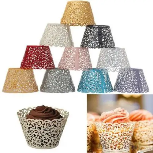 

HOT SALE! 12ocs/set Hollow Muffin Cupcake Paper Cups Wedding Birthday Baby Shower Filigree Vine Decor Wrapper Wraps Cupcake Case