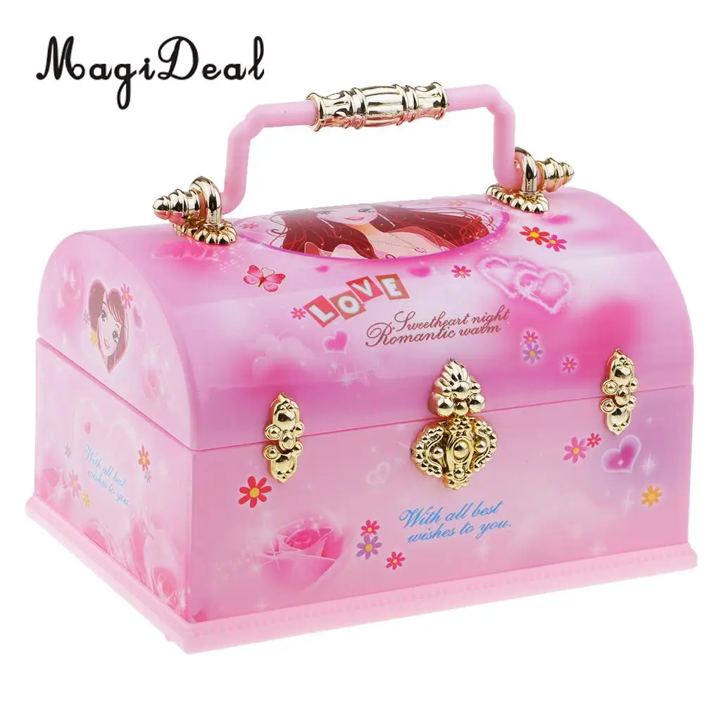 MagiDeal Wind Up Mechanical Rotating Music Box Jewelry Case Chest w/ Mirror Ornaments