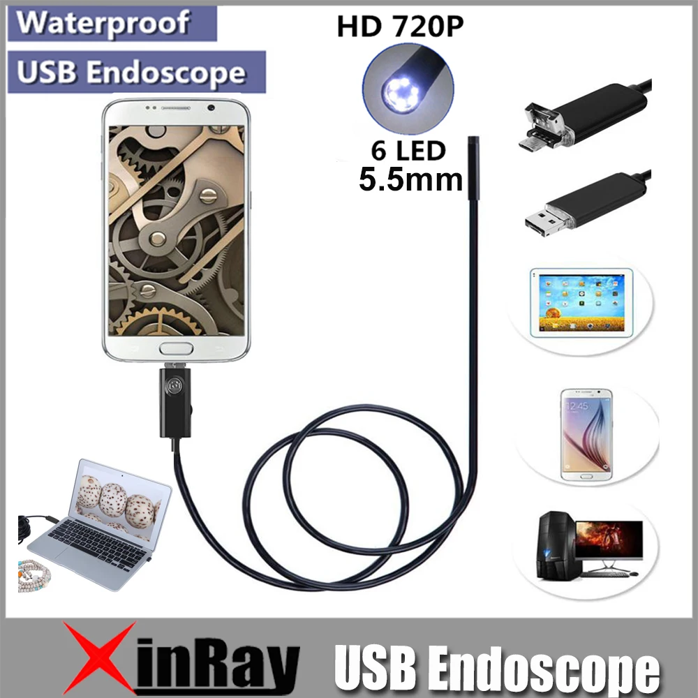 

XinFly Micro USB Endoscope HTA55 USB Inspection Camera 0.3MP 5.5MM Dia 6LED& Accessaries Waterproof Inspection Borescope Camera.