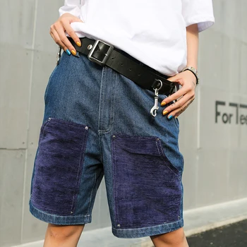 

Dark Icon Corduroy Patch Denim Shorts Men 2019 Summer Straight Style Hip Hop Men Street Men's Shorts Black Black
