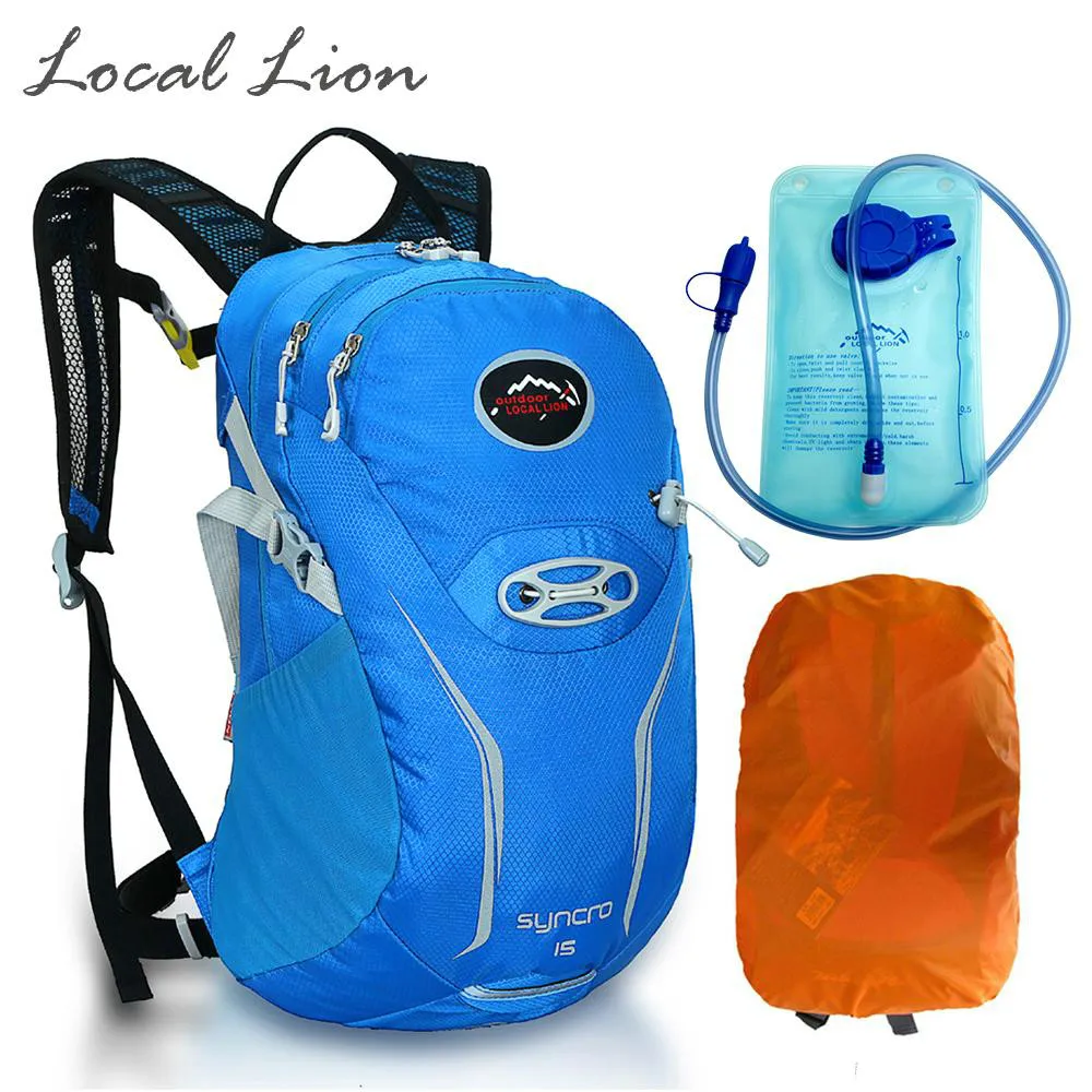 

LOCAL LION 15L Polyester Cycling Backpack+1.5 L Water Bag+Rain Cover Women Men Outdoor Backpack Rucksack Riding Knapsack 078