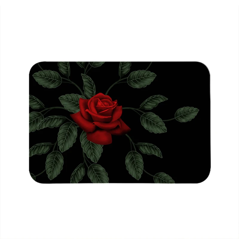 

Home Deco Door Mat Red Rose Floral 3D Printing Bath Mat Anti-Slip Washable Kitchen Bedroom Living Room Floor Entrance Doormat
