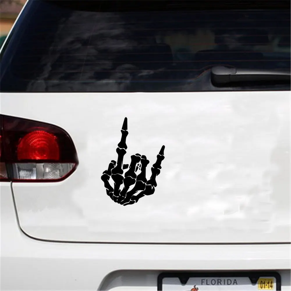 

Skull Finger Graphic Car Sticker Motorcycle Car Window Reflective Decoration Silver Vinyl Funny Decal 2 Cool Colors Optional