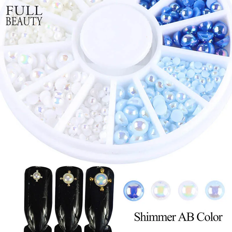 

Full Beauty 1 Wheels Fashion Gradient Mermaid AB Color Pearl Nail Designs Semicircle Flatback Beads Nail Art Rhinestones CH536