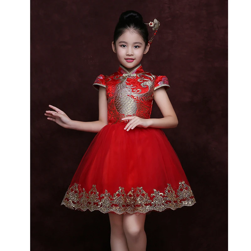 

Children 'S Dress Red Cheongsam Baby Embroidery Girls Tang Suit Performance Suits Chinese Children Cheongsam Dress