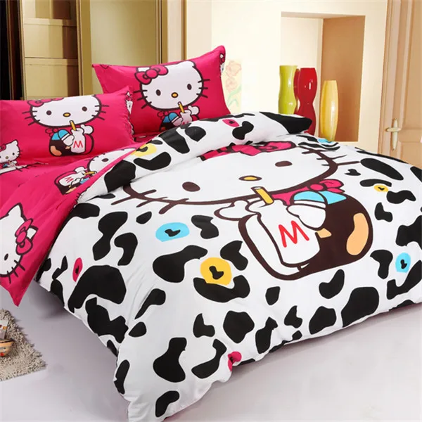 100 Cotton Hello Kitty Queen Size Bedding Comforter Set Anime Bed
