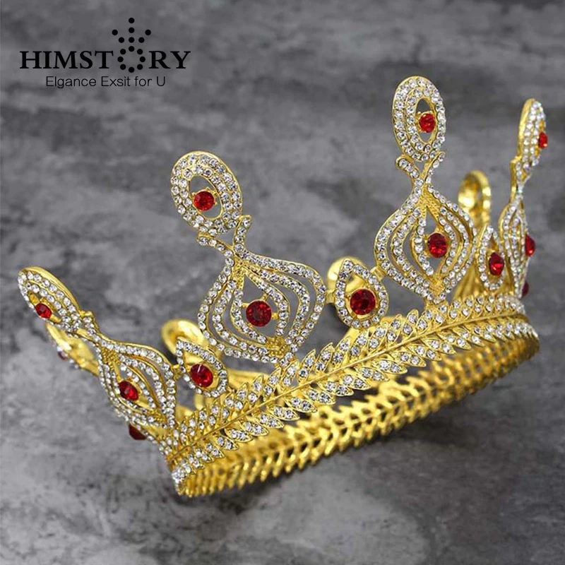 

Gorgeous Gold Plated Red White Crystal Wedding Full Quinceanera Tiara Crowns Bridal Hair Accessories Luxury Pageant Big Crown