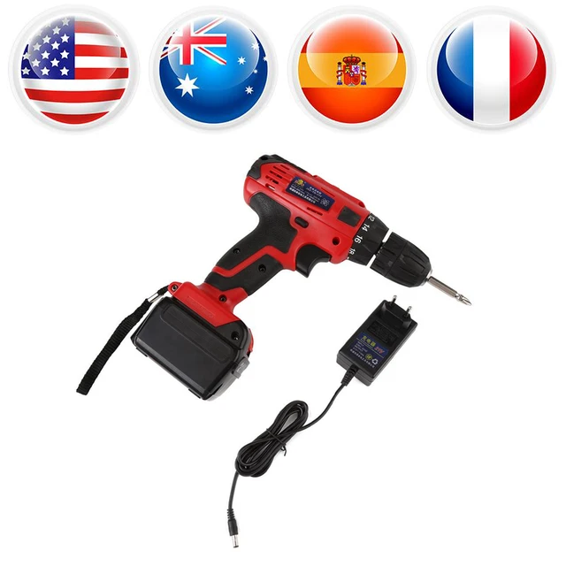 TIEQUAN AC 220V Cordless Electric Drill High Power Rechargeable Electric Screwdriver 21V Li-ion Battery Drill Hole Power Tool