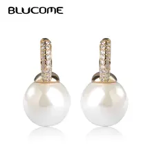 Blucome, женские медные серьги-гвоздики, кубический циркон, имитация жемчуга, серьги для невесты Aretes, золотой цвет, массивные серьги, ювелирное изделие