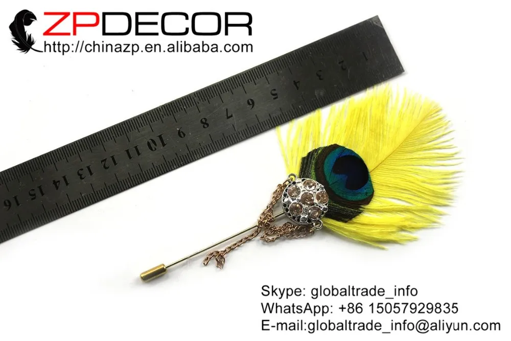 14_ yellow Ostrich Feather Handmade Lapel Pin with Crystal Brooch (6)
