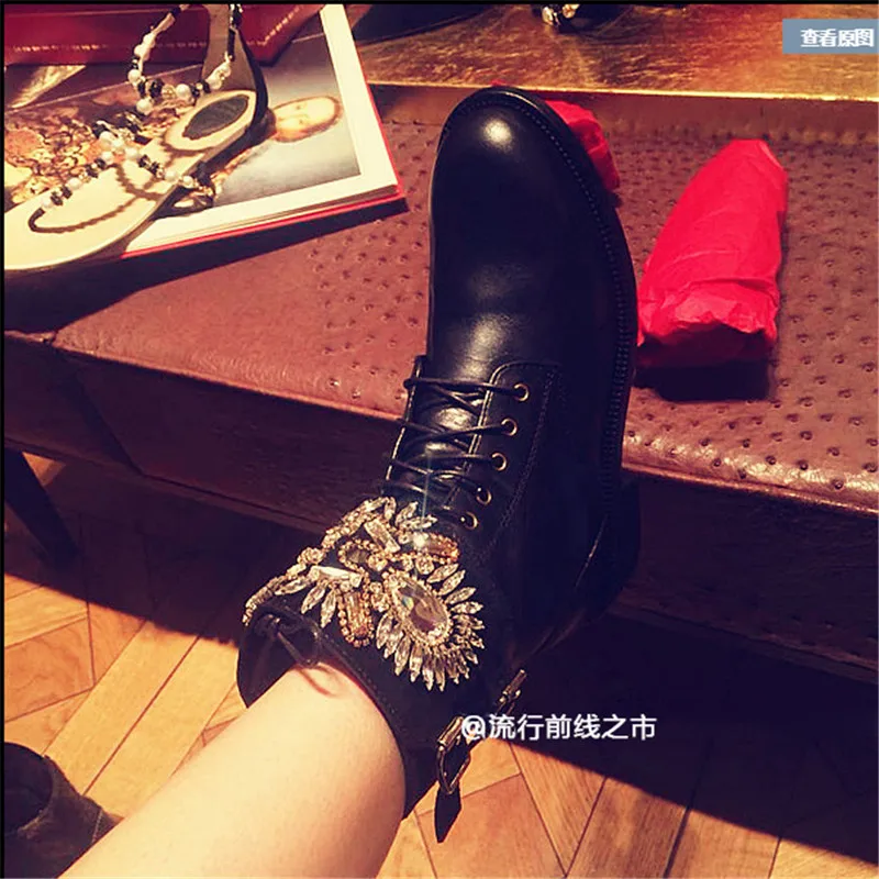 

New 2016 Fashion Women Martin Boots Beading High Top Women Boots Genuine Leather Round Toe Winter Boots #2835