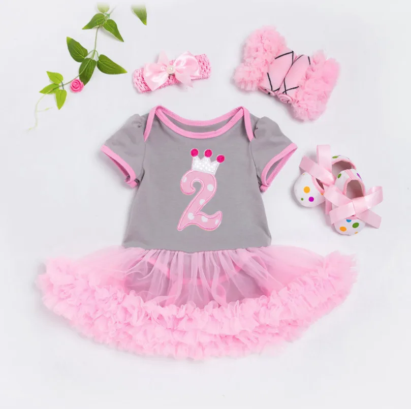 4 piece set Комбинезон для новорожденных девочек, кружевное платье, наряды для дня рождения, Детский комбинезон с короткими рукавами, комплект одежды из 4 предметов, подарки для детей от 0 до 24 месяцев - Цвет: 4 piece set