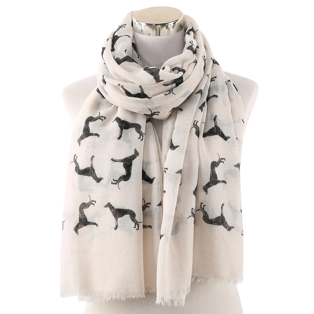 Ladies Animal Printed Scarf New Korean Style High Quality Lovely Dog Shawl 70*180CM Polyester Breathe Tassels Thin Scarf