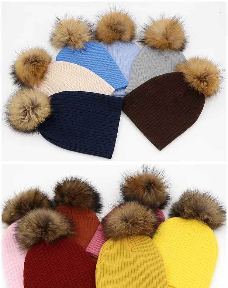 GZhilovingL/новые зимние меховые шапки с помпонами для девочек и мальчиков, мягкие теплые детские хлопковые вязаные шапки Skullies, шапочка мех, шапка с помпонами