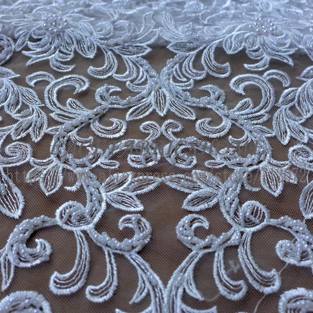 La Belleza супер тяжелый бисером белый и другие 9 цветов свадебное платье кружевной ткани 5" Ширина