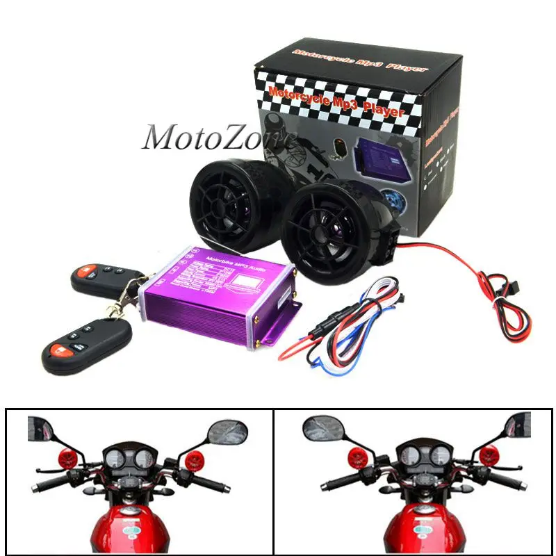 

Wireless Remote Sound System Motorcycle Audio Speakers FM Radio MP3 Music player TF Card USB Motorcycle Alarm Speaker