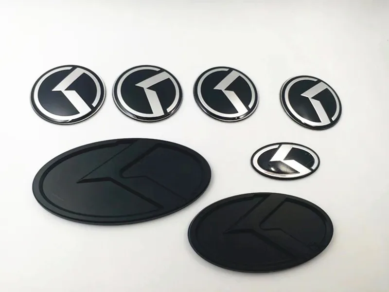 

Car Styling Black ABS 7pcs/lot Car Wheel Centre Cap Trunk Emblem Sticker Boot Logo Steering Wheel Label Hood Cover Front for Kia