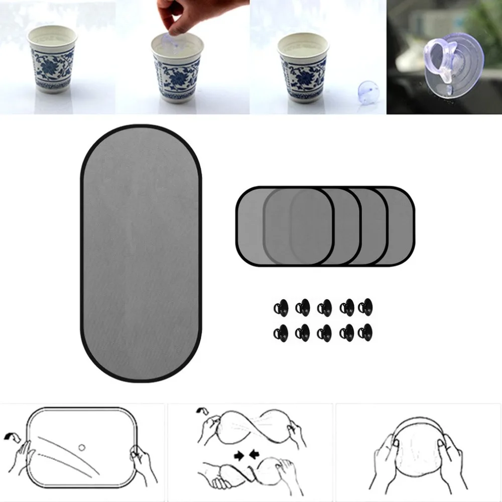 

5pcs Car Window Sunshade Mesh Auto Sun Visor Curtain With Suction Cup Front Rear Side Curtain Car Styling Covers Sunshade