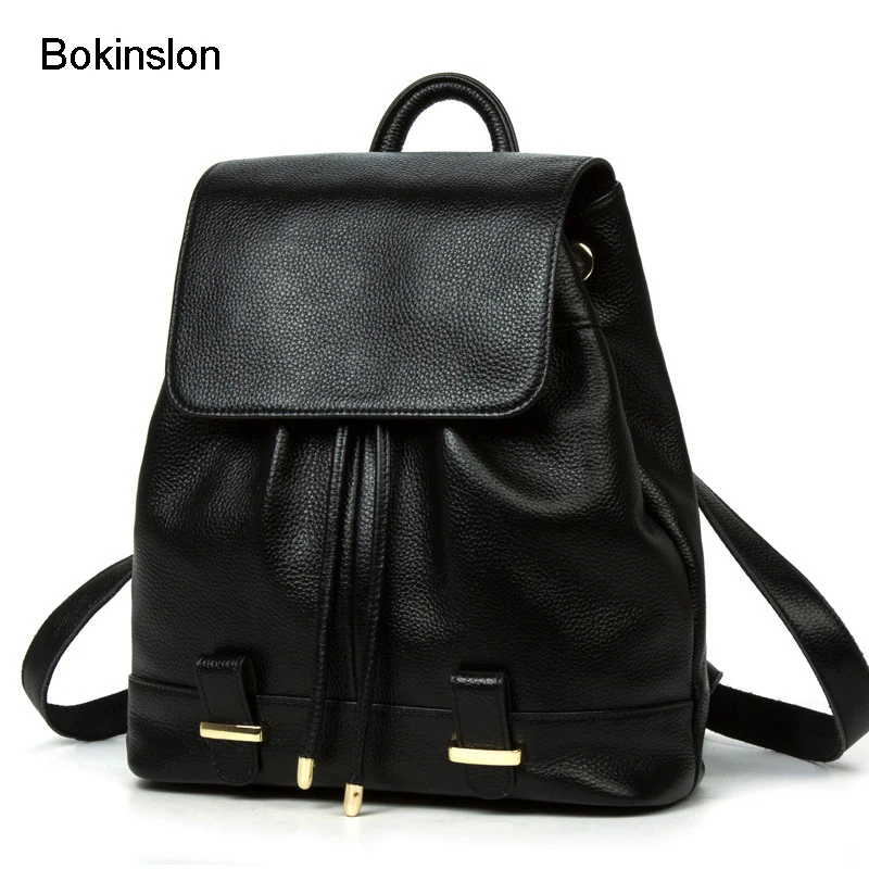 Bokinslon Leather Backpack Women Split Leather Popular Student Travel Bags For Girls Fashion Practical Ladies Backpacks