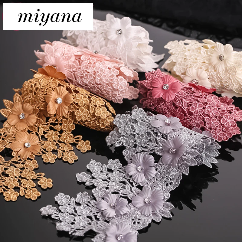 

1yard 8.5cm Flower Handmade Beaded Embroidered Lace Edge Trim Ribbon Double Layered Applique Dress DIY Sewing Craft THY103