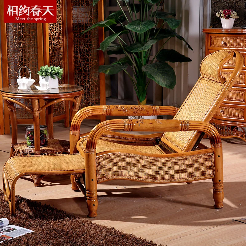 Rattan Wood Rattan Lounge Chair Outdoor Wicker Recliner Really Old Couch Adjustable Folding Beach Siesta 