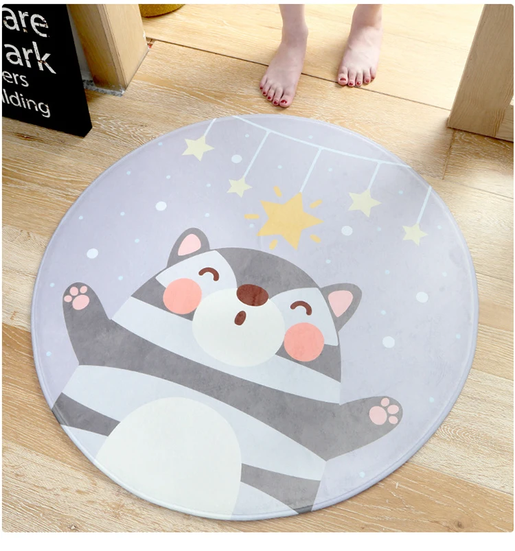 Круглые ковры с рисунком кота кролика для гостиной, спальни, детские коврики для ползания, милые ковры для детской комнаты