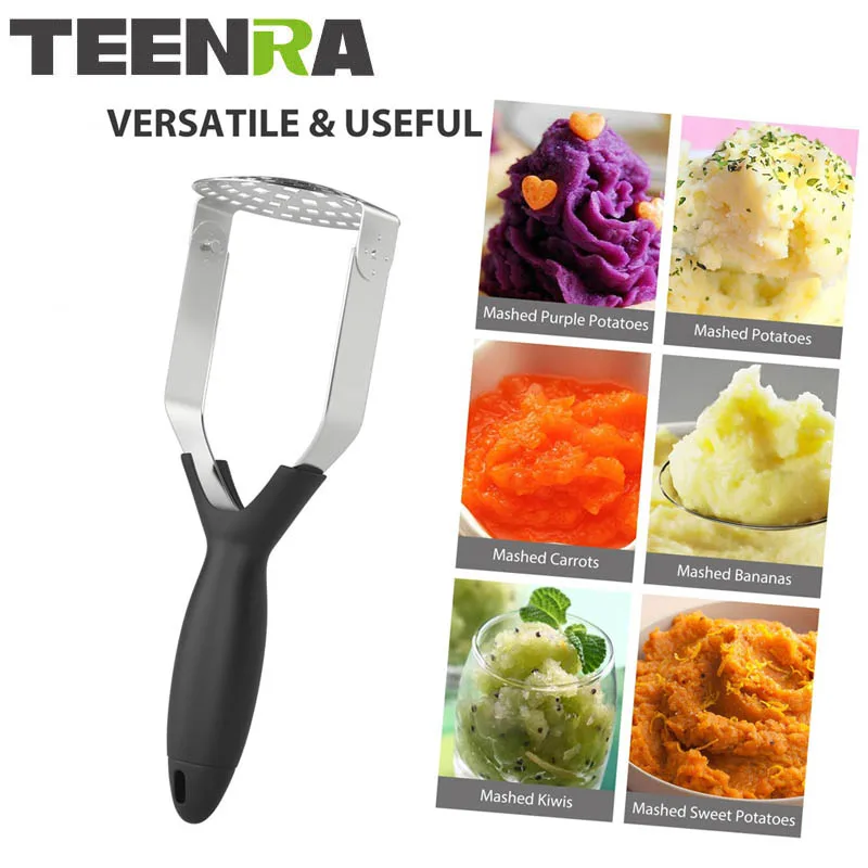 

TEENRA 1Pcs Stainless Steel Potato Masher Ricer Kitchen Potato Masher Press Puree Manual Vegetable Fruit Ricer Kitchen Tools