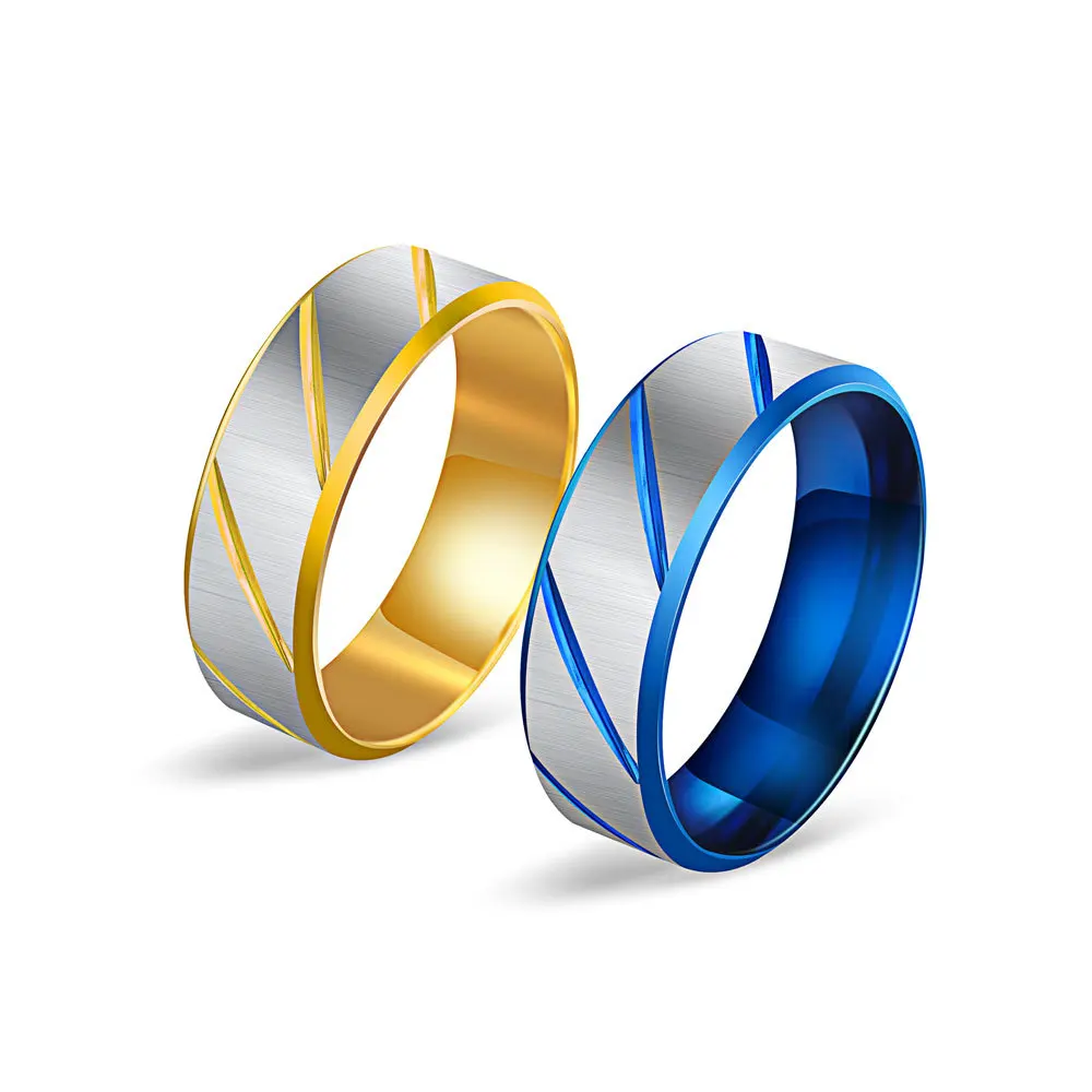 Fashion Jewel, men's wire drawing ring, blue titanium steel ring, and