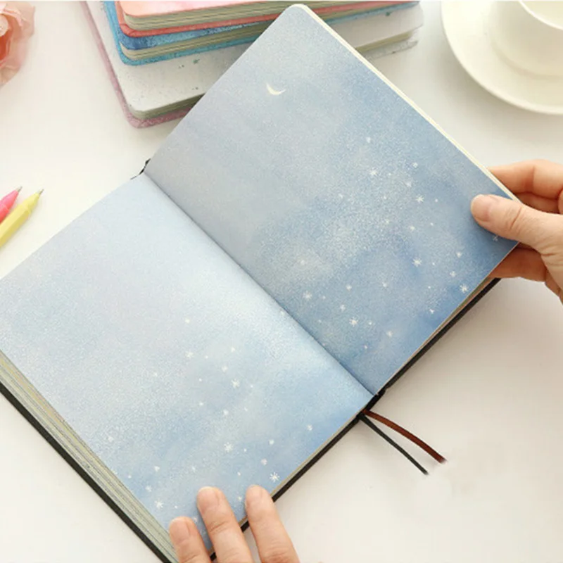 Creative trend Color Pages A5 Notebook Little Blue House Diary Book Hardcover diary Stationery School Supplies Black