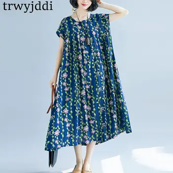 

2020 New Womens Summer Dress Women Fashion Short Sleeve Art Floral Printed Plus Size Dresses Casual Loose Dress Oversized N515