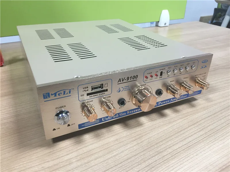 Vancord Digital HIFI Karaoke 2CH Home Theater Stereo Audio Amplifier Support Dual Microphone USB SD FM Radio Input AV-9100 (4)