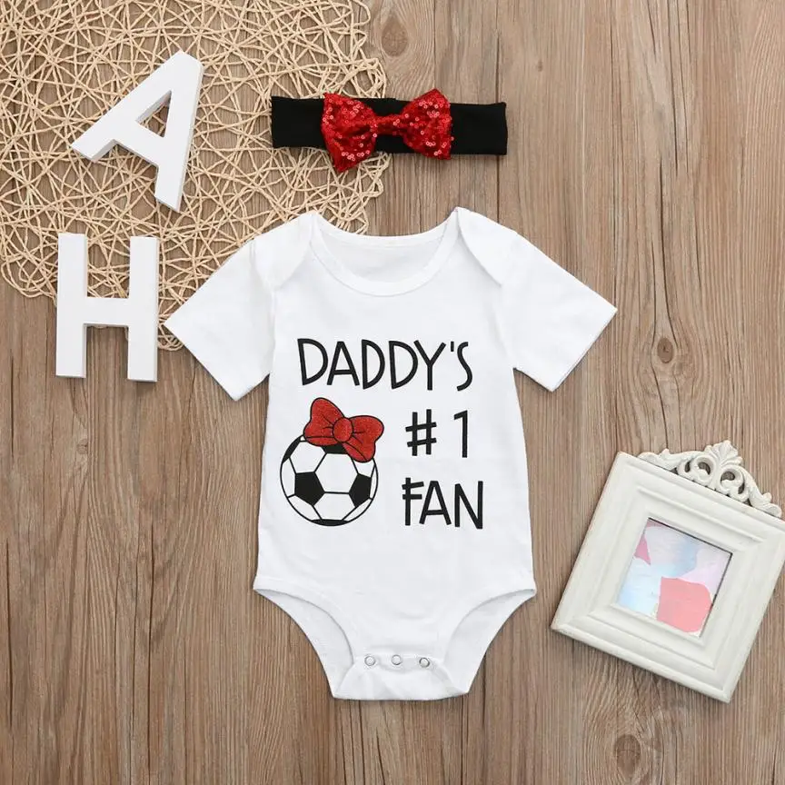 

MUQGEW Newborn Infant Baby Father's Day 2Pcs Romper with sequin bow headband toddlers Girls Letter Jumpsuit Outfits #XTN